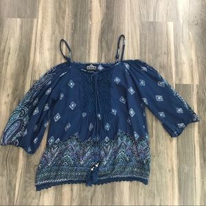 Blue Printed Off The Shoulder top